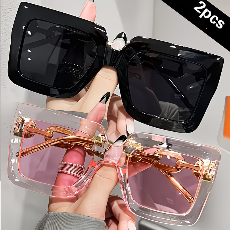 2 Pairs of Luxurious Large Frame Fashionable Women's Glasses