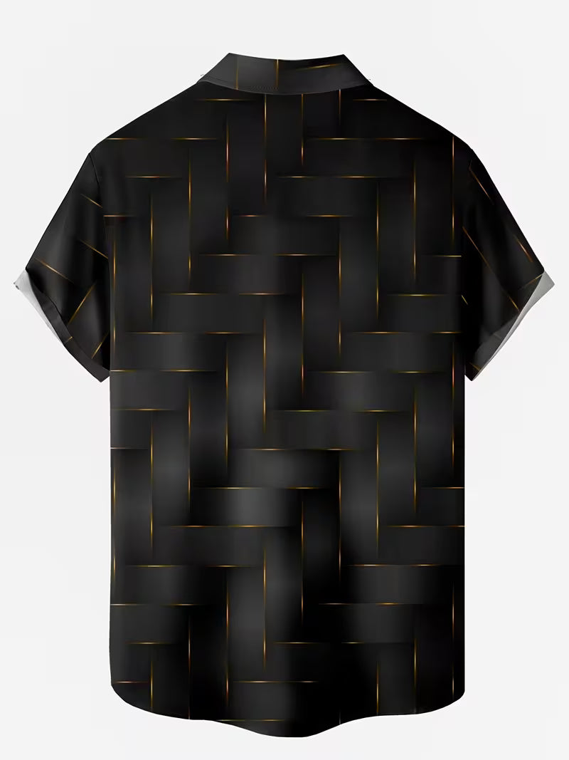 Black and Gold Geometric 3D Print Shirt for Men ( Size: XL )