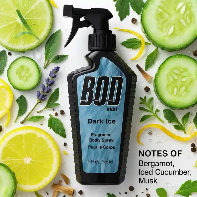 Bod Man Dark Ice by Parfums De Coeur 8 oz Body Spray for Men
