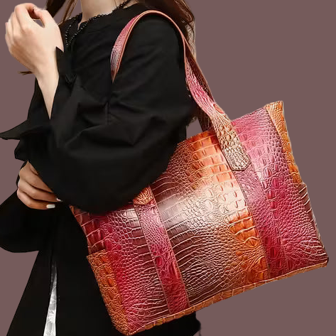 Chic PeaRooster Blue Crocodile-Embossed Handbag for Women