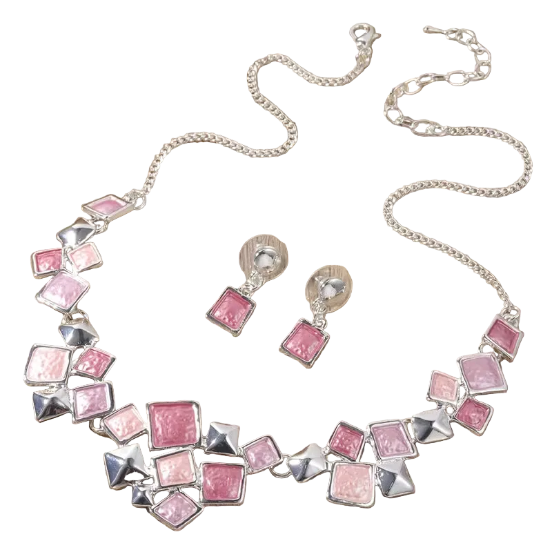 Candy Pink Fashion Earrings Necklace Set