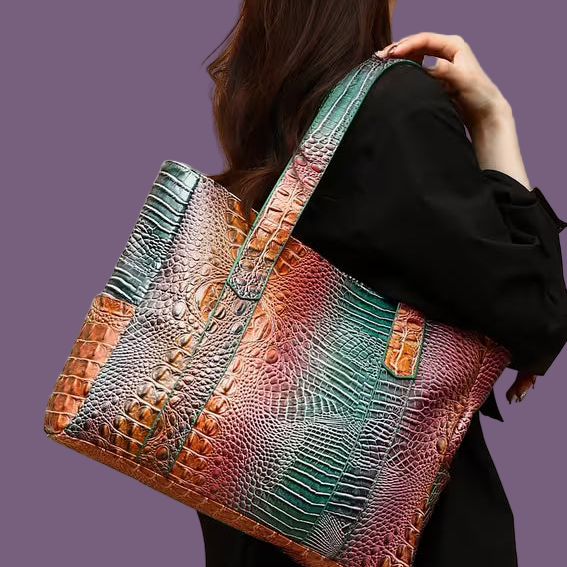 Chic PeaRooster Blue Crocodile-Embossed Handbag for Women