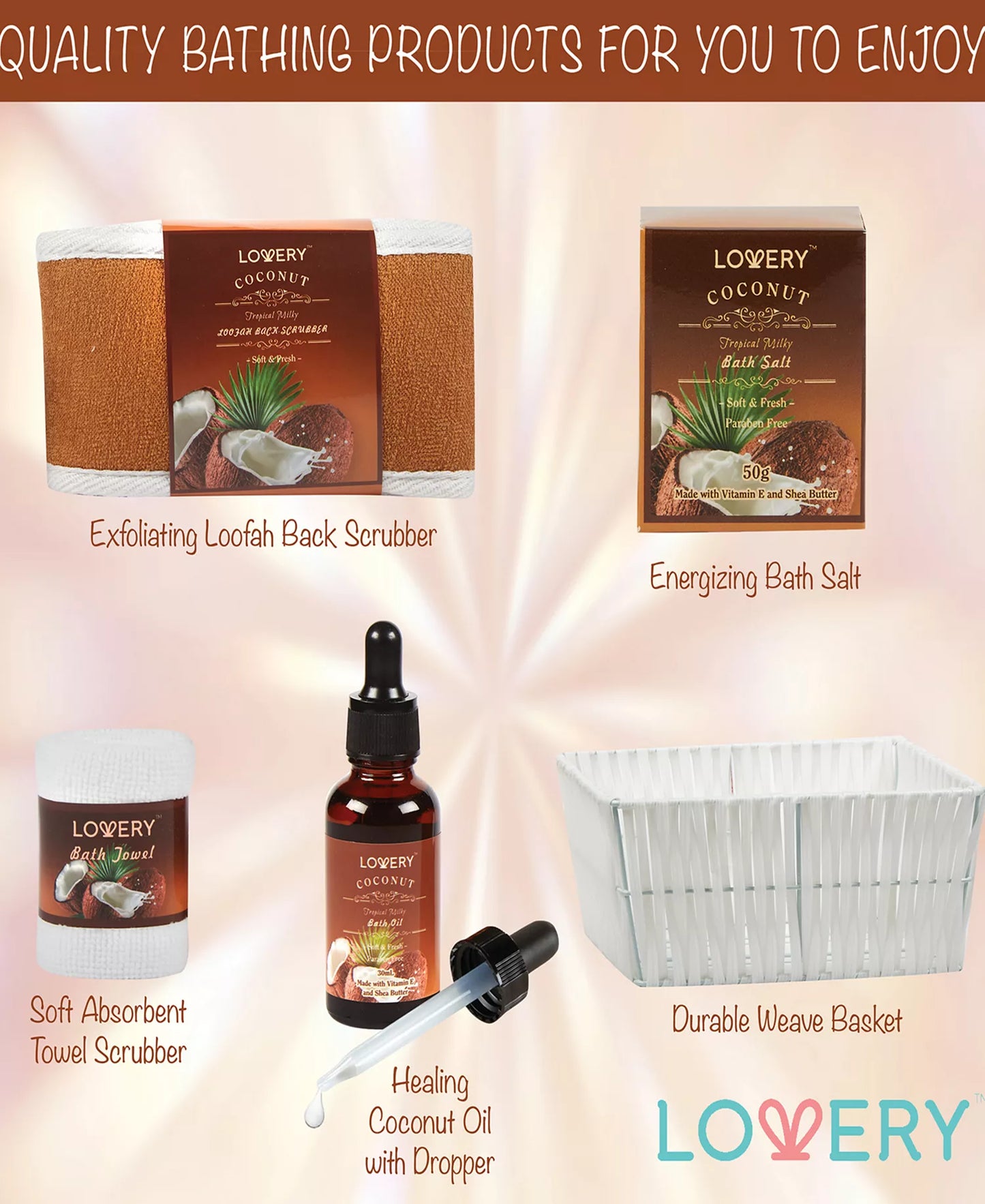 Lovery 9-Piece Tropical Coconut Milk Bath Gift Set for Them