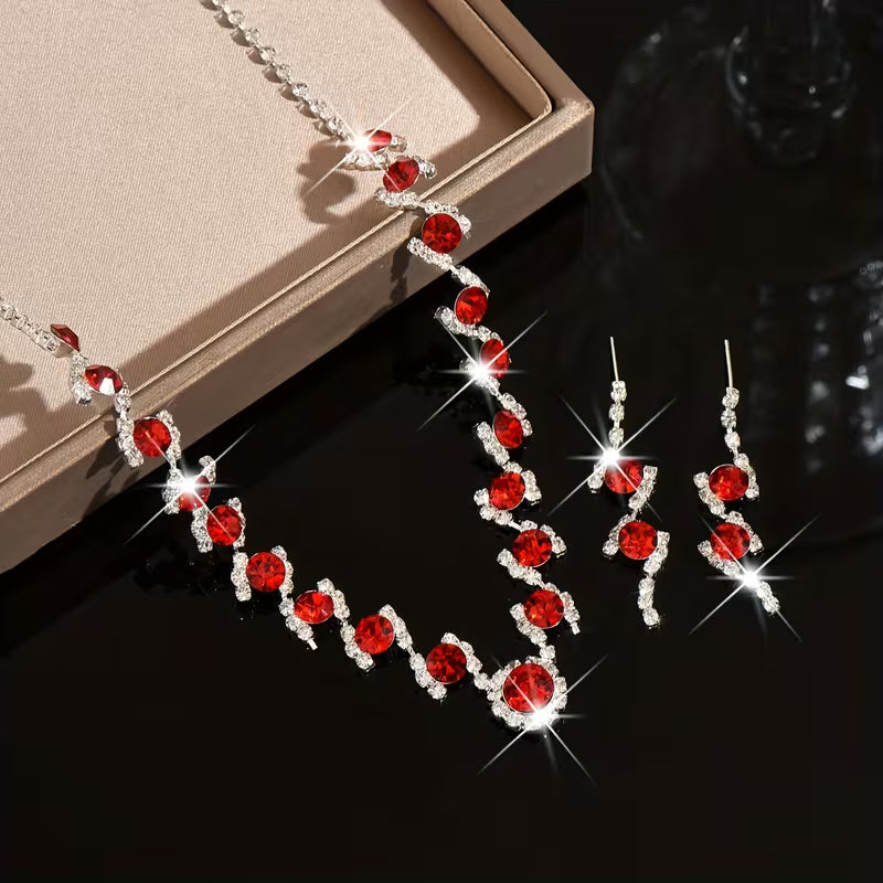 Glitter Rhinestone Necklace and Earrings Set