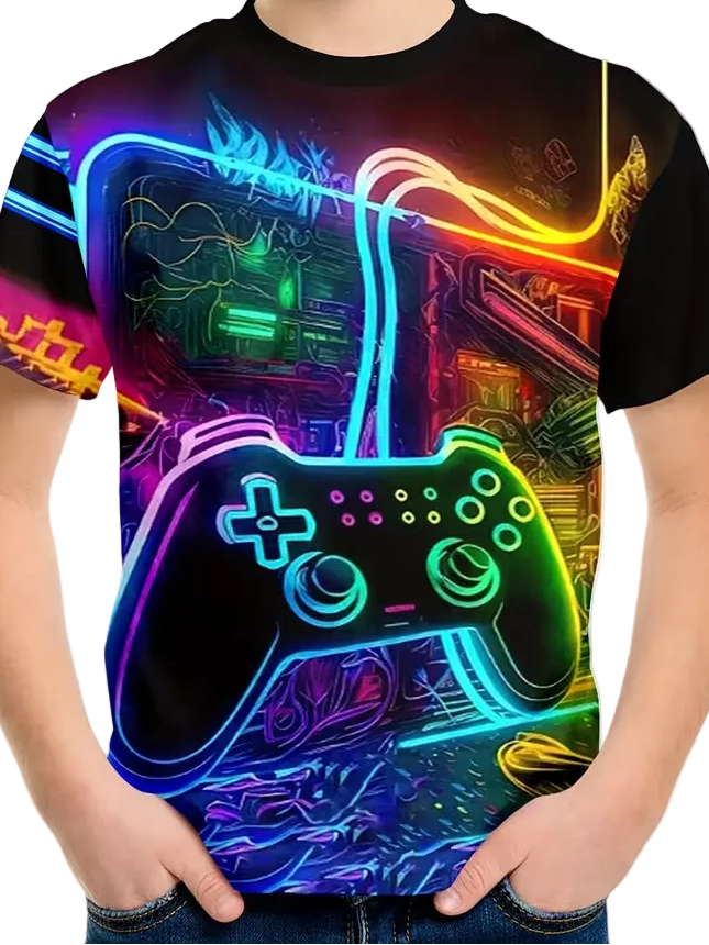 Neon Glow Boys' Gaming T-Shirt ( Size: 7-8 )
