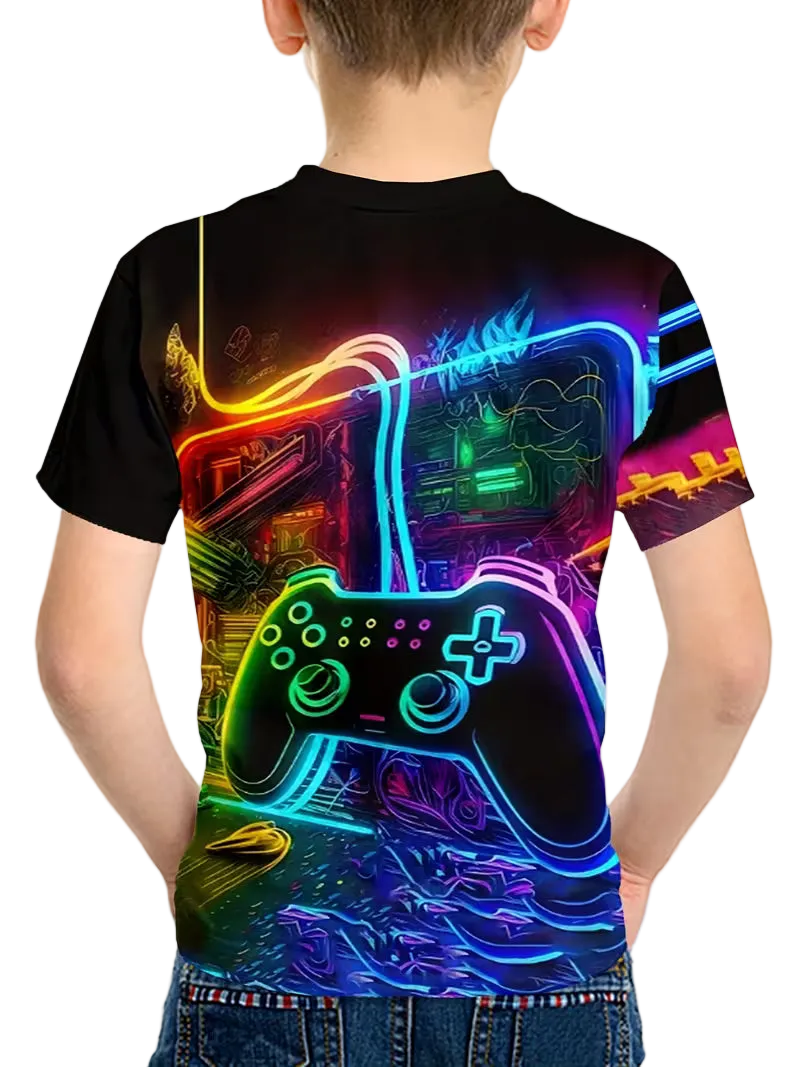 Neon Glow Boys' Gaming T-Shirt ( Size: 5-6 )