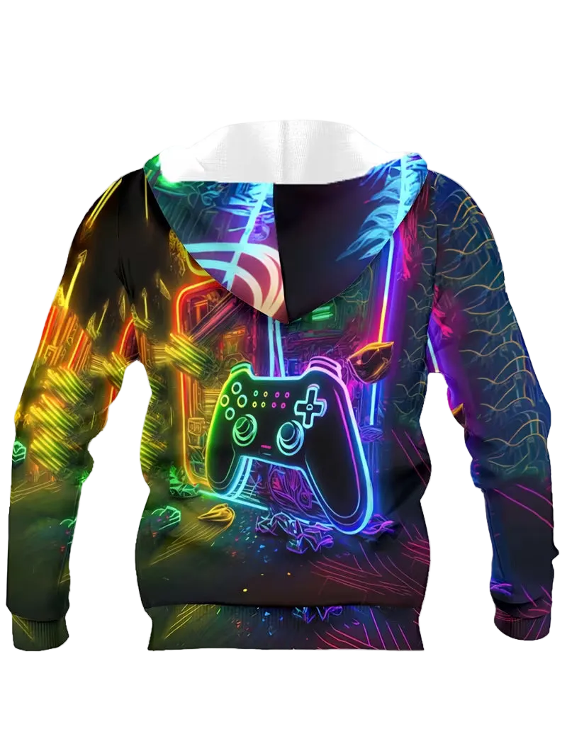 Men's Vibrant Neon Gaming Controller 3D Printed Hoodie