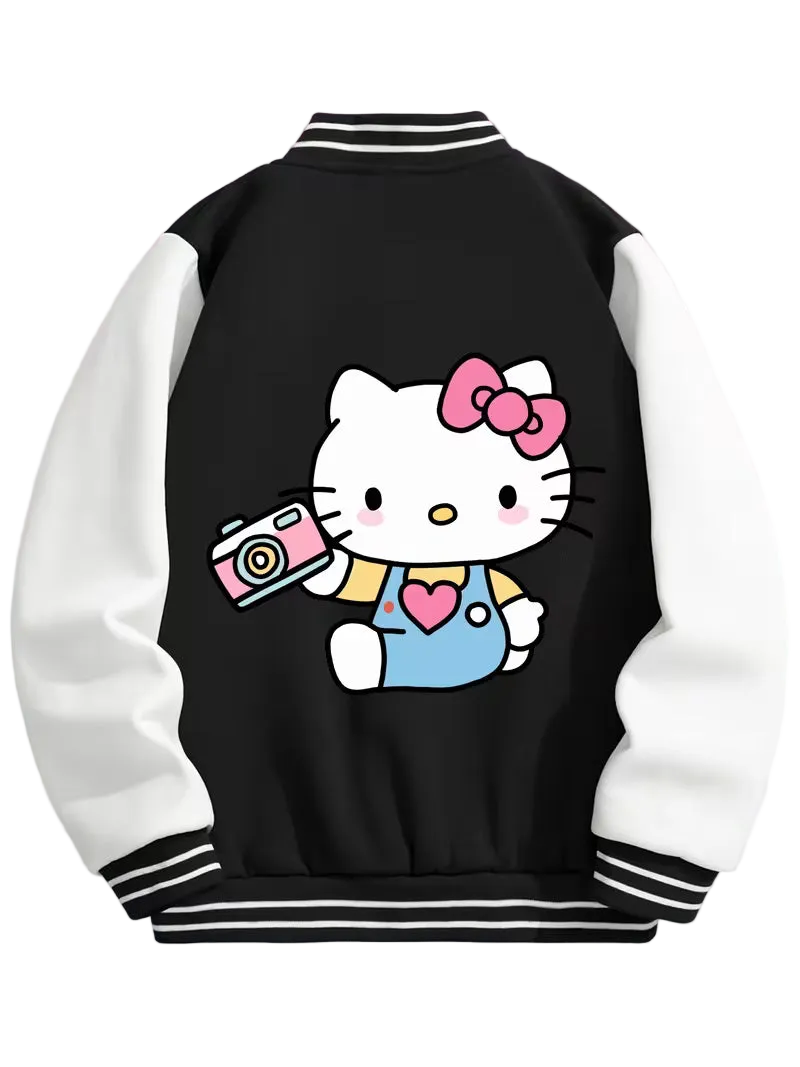 Sanrio's Hello Kitty Cute Cartoon Print Baseball Jacket for Girls
