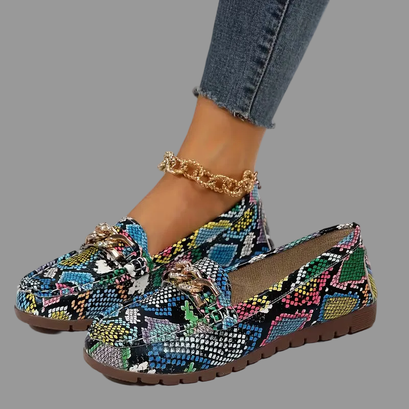 Women's Snake Print Flat Shoes, Women Shoes ( Size: 7.5 )