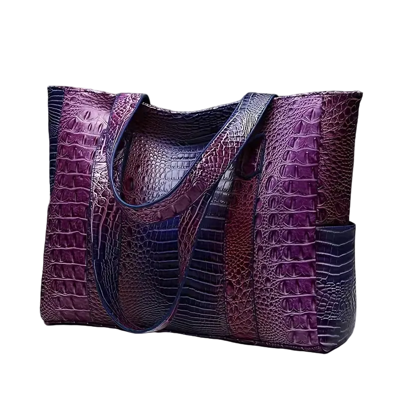 Chic Peacock Crocodile-Embossed Tote Bag for Women