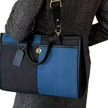 Block Double Denim Handle Handbag