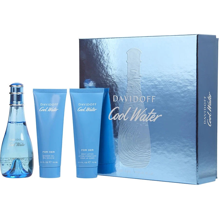 Cool Water by Davidoff Gift Set - 3.4 oz Eau De Toilette Spray + 2.5 oz Body Lotion + 2.5 oz Shower Gel for Women ⭐⭐⭐⭐⭐
