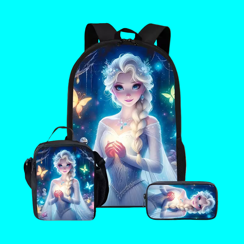 3pcs Disney Frozen Elsa Backpack Set Features Adjustable Shoulder Straps