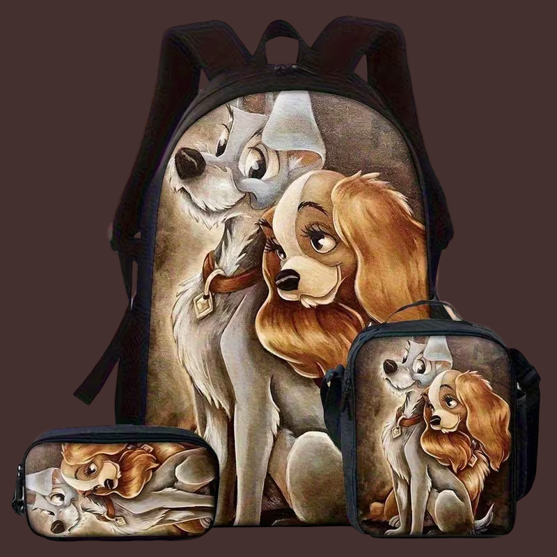 Lady And The Tramp Backpacks 3 Piece Set Bookbag with Lunch Bag And Pe ...