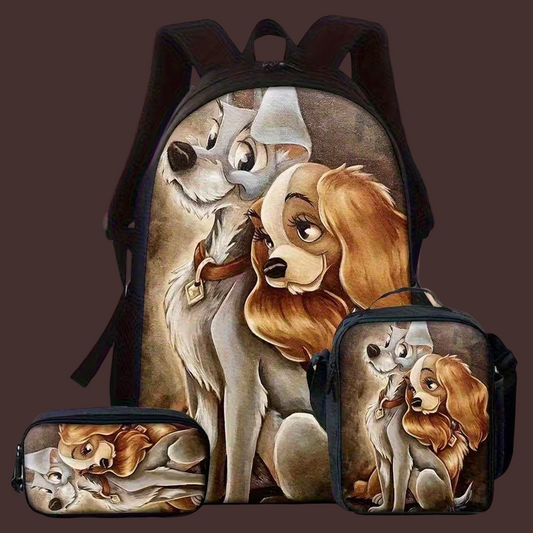 Lady And The Tramp Backpacks 3 Piece Set Bookbag with Lunch Bag And Pencil Case