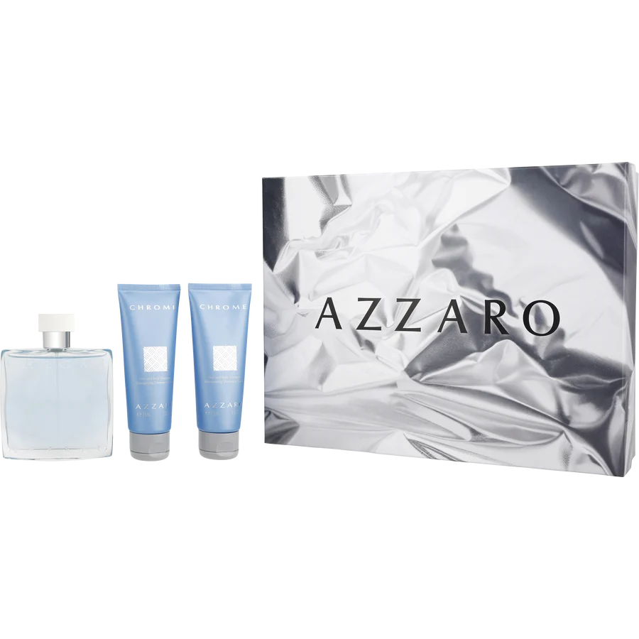 Chrome by Azzaro Gift Set - 3.4 oz Eau De Toilette Spray + 2 x 2.5oz All Over Shampoo for Men