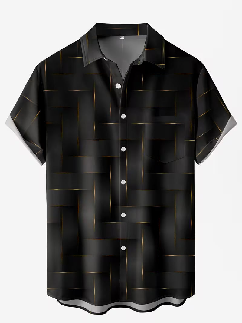 Black and Gold Geometric 3D Print Shirt for Men ( Size: XXL )