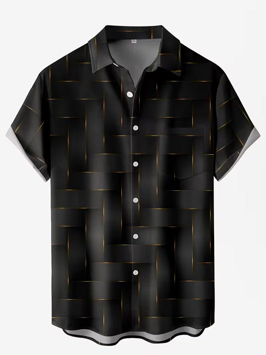 Black and Gold Geometric 3D Print Shirt for Men ( Size: L )