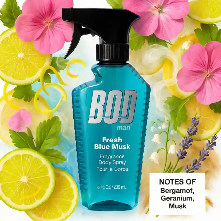 Bod Man Fresh Blue Musk by Parfums De Coeur 8 oz Body Spray for Men