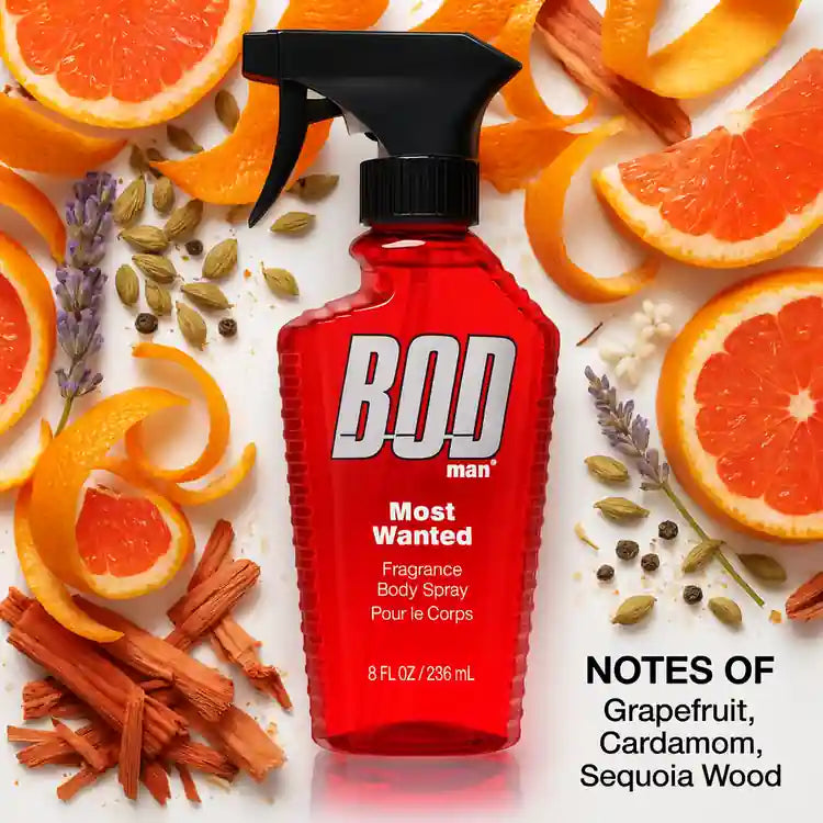 Bod Man Most Wanted by Parfums De Coeur 8 oz Fragrance Body Spray for Men