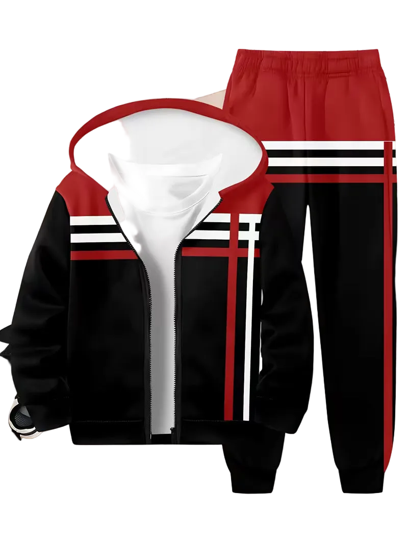 Boys' 3D Printed Casual Zipper Cardigan and Pants Set ( Size: 13-14 )
