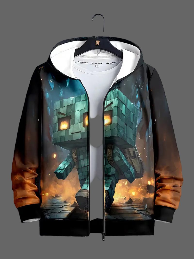 Boys' Fashion Zipper Hooded Cardigan ( Size: 7-8 )