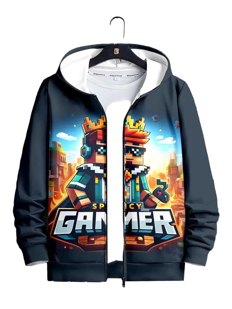 Boys Fashion Zipper Hooded Cardigan ( Size: 5-6 )