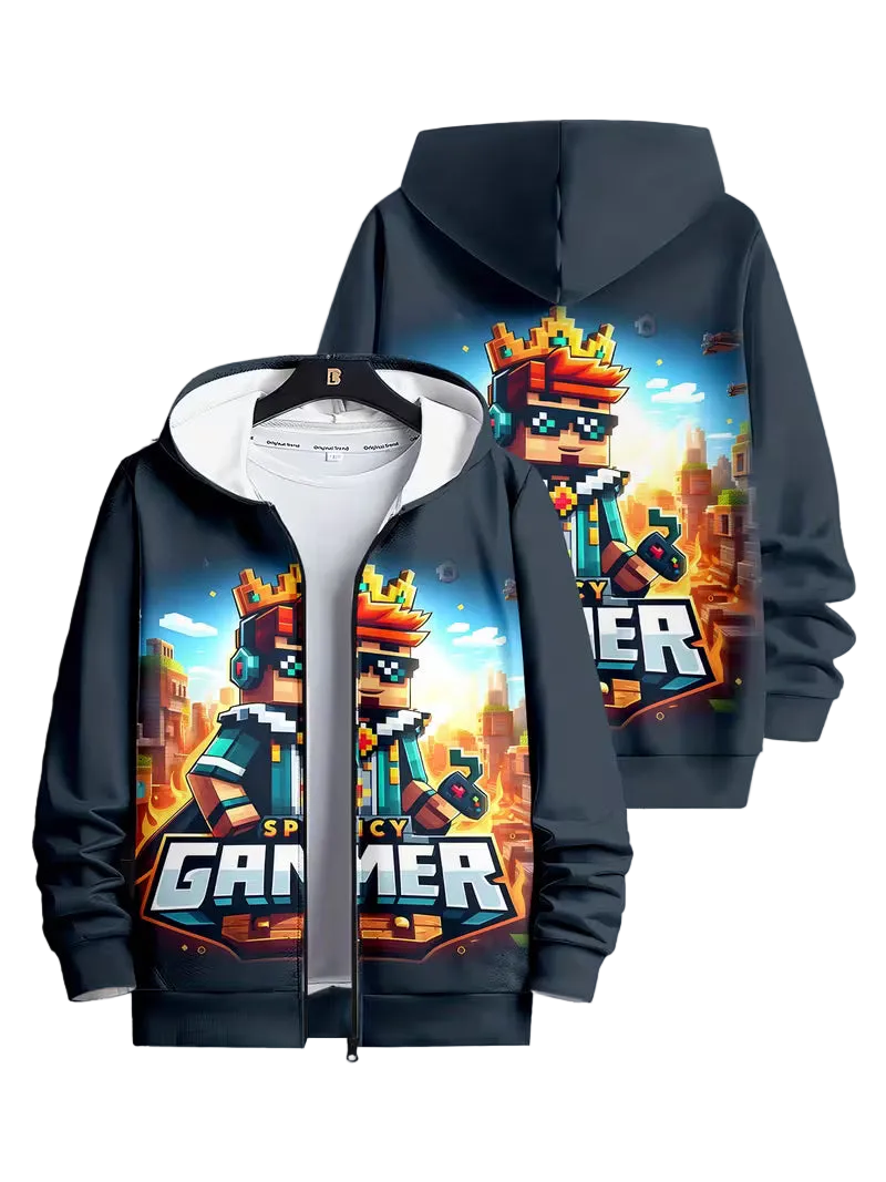 Boys Fashion Zipper Hooded Cardigan ( Size: 5-6 )