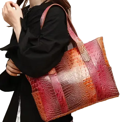 Chic Peacock Crocodile-Embossed Tote Bag for Women