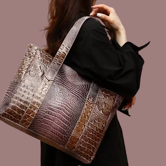 Chic PeaRooster Blue Crocodile-Embossed Handbag for Women