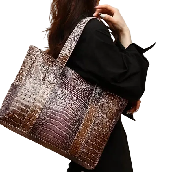 Chic Peacock Crocodile-Embossed Tote Bag for Women