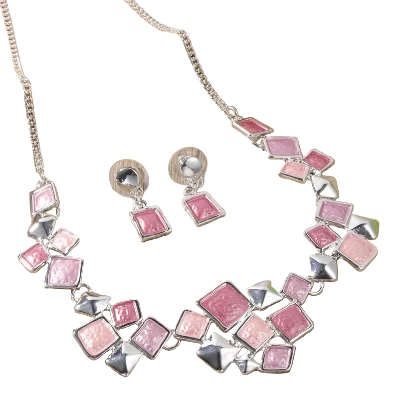 Candy Pink Fashion Earrings Necklace Set