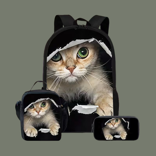 Golden Calico Cat Backpack Set