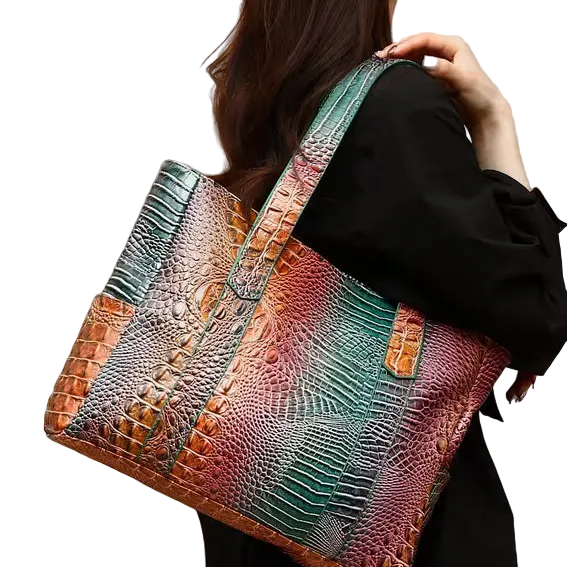 Chic Peacock Crocodile-Embossed Tote Bag for Women