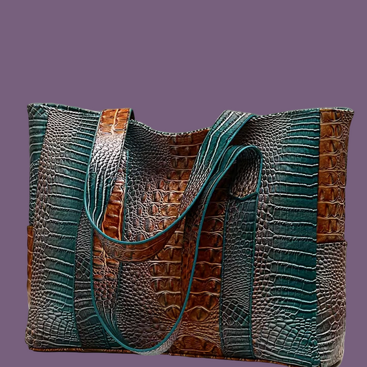 Chic PeaRooster Blue Crocodile-Embossed Handbag for Women