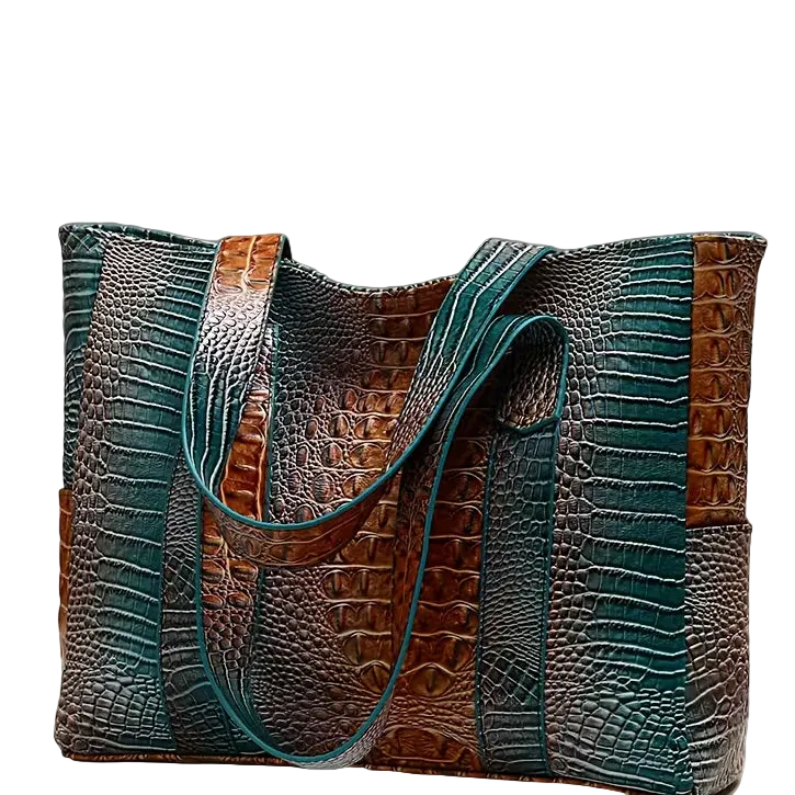 Chic Peacock Crocodile-Embossed Tote Bag for Women