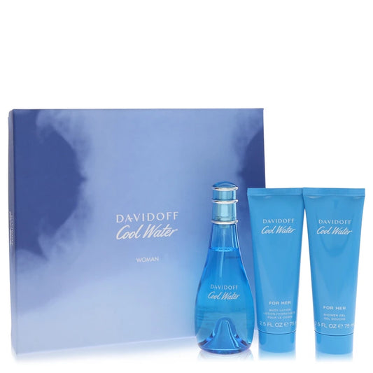 Cool Water by Davidoff Gift Set - 3.4 oz Eau De Toilette Spray + 2.5 oz Body Lotion + 2.5 oz Shower Gel for Women ⭐⭐⭐⭐⭐