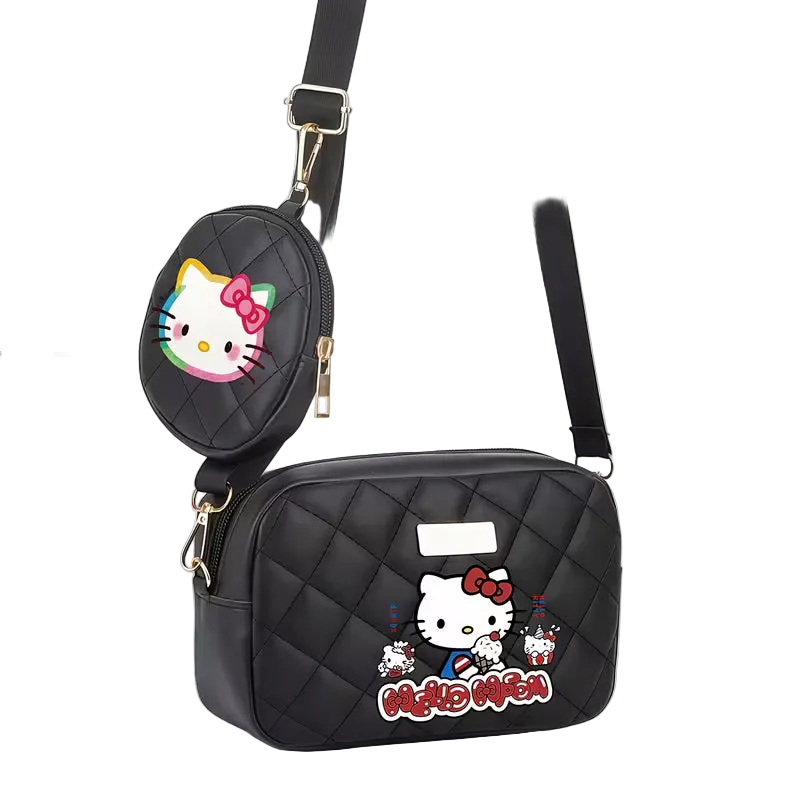 Cat Quilted Crossbody Bag with Mini Purse
