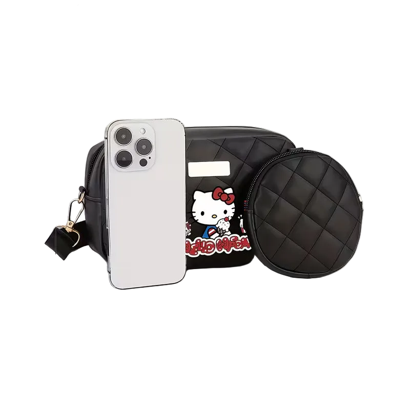 Cat Quilted Crossbody Bag with Mini Purse