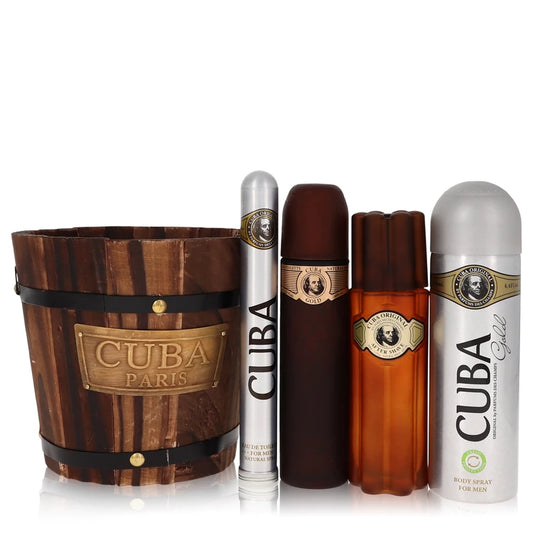 Cuba Gold by Fragluxe Gift Set - 3.4 oz Eau De Toilette Spray + 1.17 oz Eau De Toilette Spray + 6.7 oz Body Spray + 3.3 oz After Shave for Men