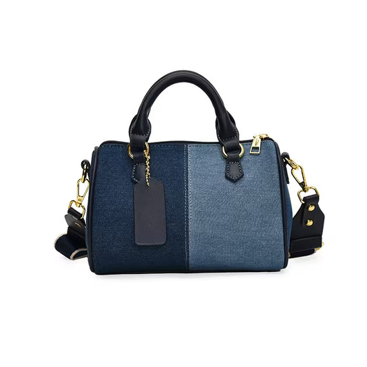 Small square bag features a two-tone retro style
