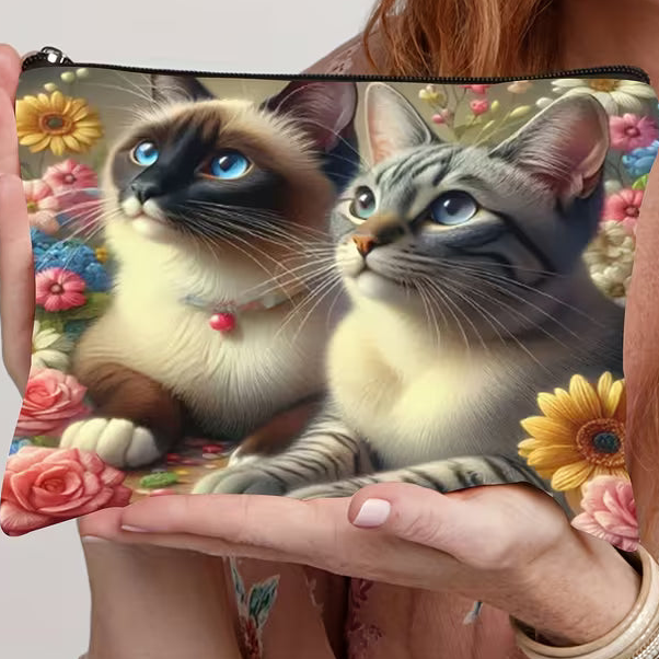 Cartoon cat-printed makeup bag