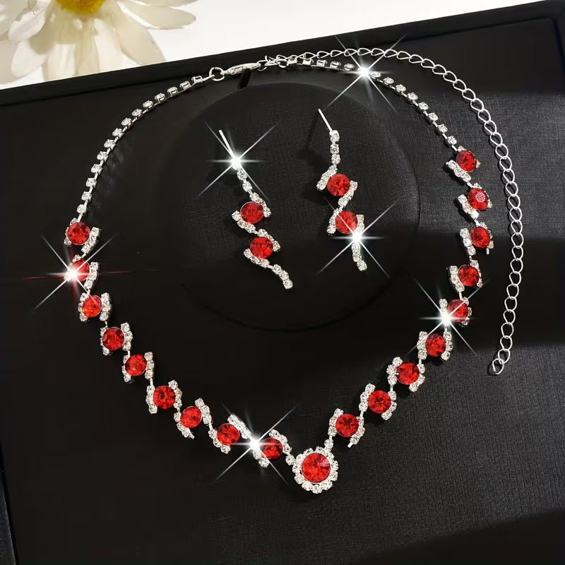 Glitter Rhinestone Necklace and Earrings Set