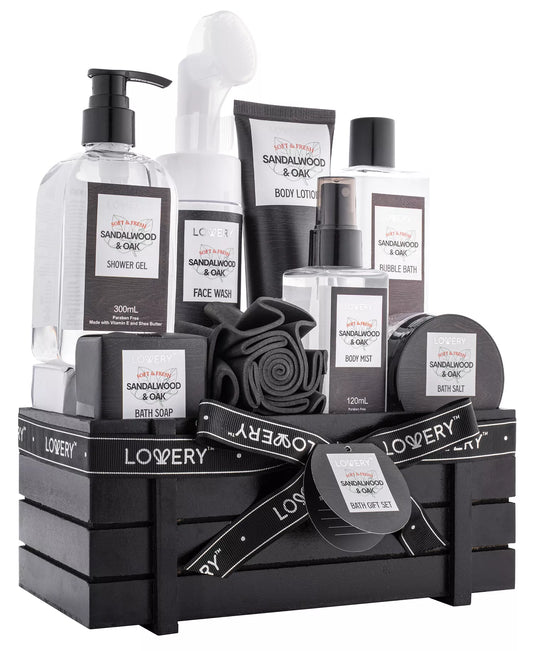 Lovery Sandalwood Oak Spa Kit, Bath and Body Care Gift Set, 10 Piece for Him