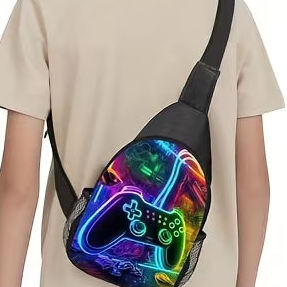Colorful Game Controller Full-Print Chest Bag - Travel Crossbody Bag