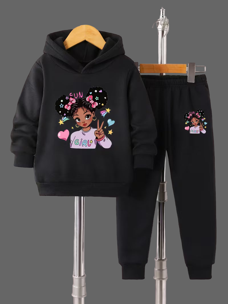 Girls' Comfortable and Fashionable Hooded Sweatshirt and Pants Set Size: 7-8