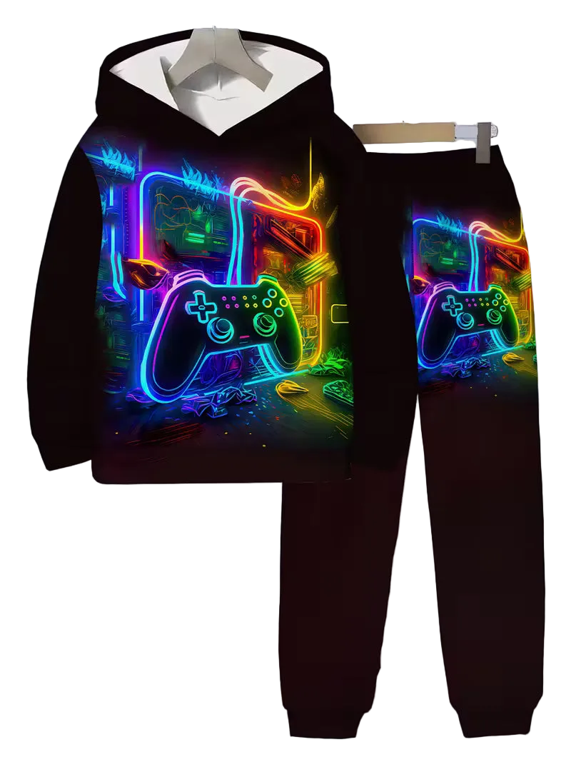 Hoodie outfit featuring a colorful 3D game controller print ( Size: 9-10 )