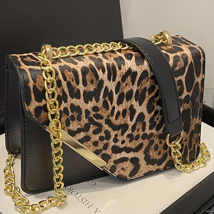 Leopard Print Spliced Women's Crossbody Bag