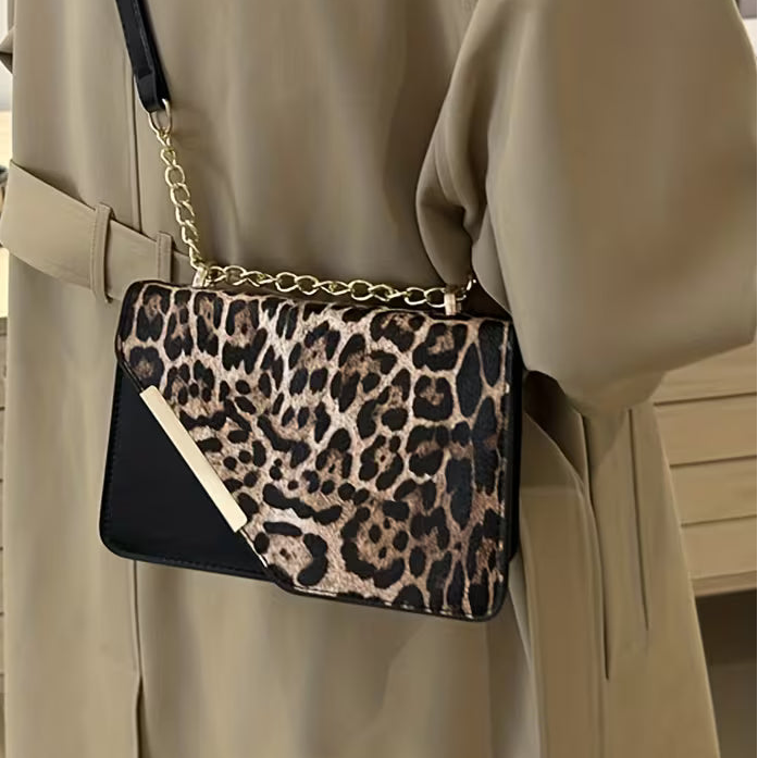 Leopard Print Spliced Women's Crossbody Bag