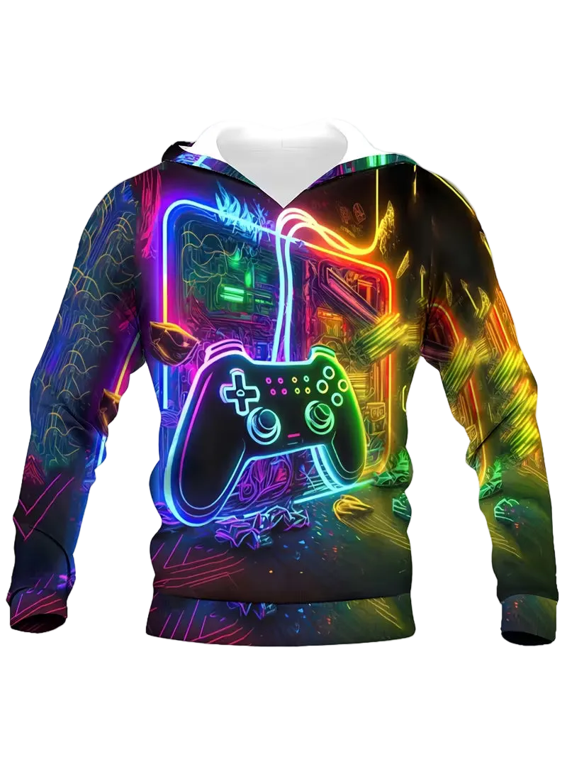 Men's Vibrant Neon Gaming Controller 3D Printed Hoodie